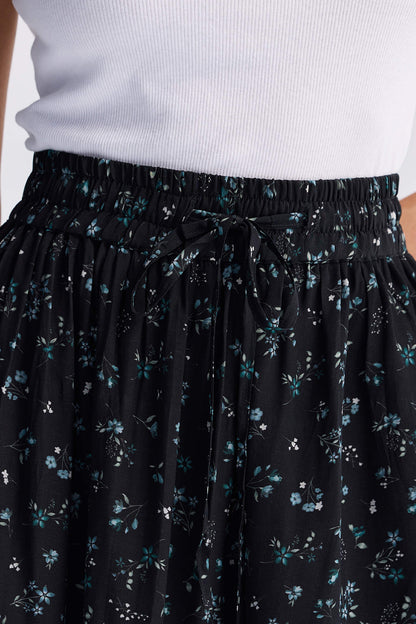 Drawstring Short Skirt in Dark Blue Florals-2