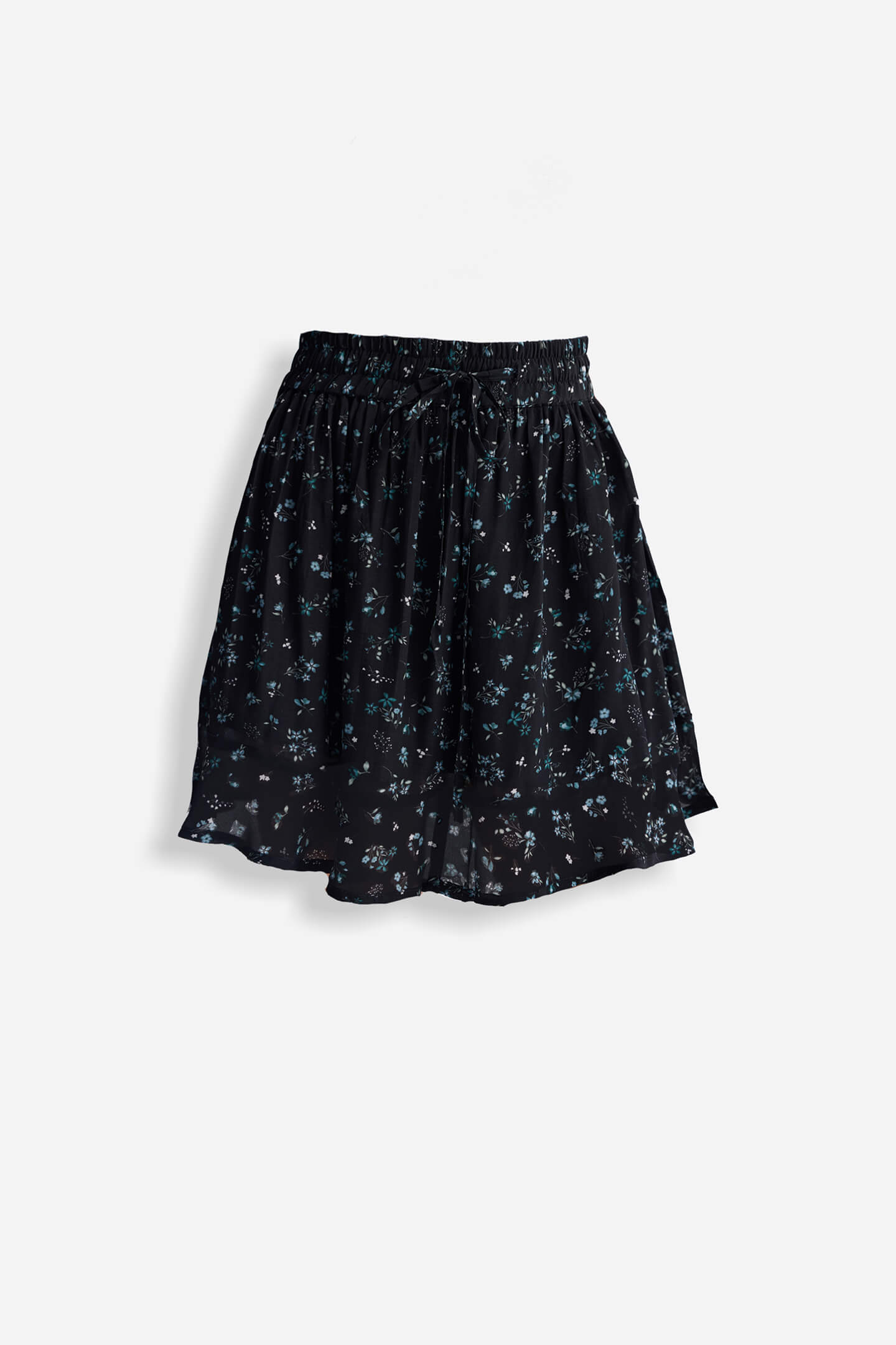 Drawstring Short Skirt in Dark Blue Florals-4