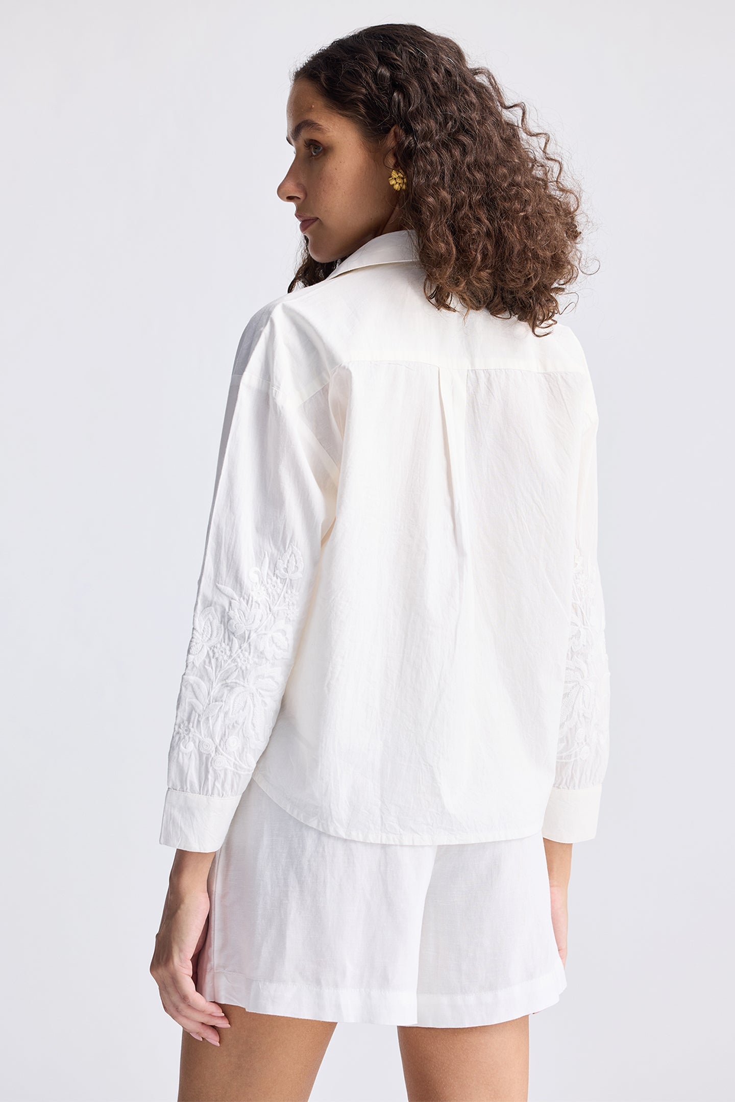 Embroidered Button-up Shirt in White-1