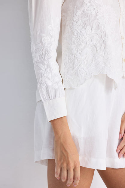 Embroidered Button-up Shirt in White-4