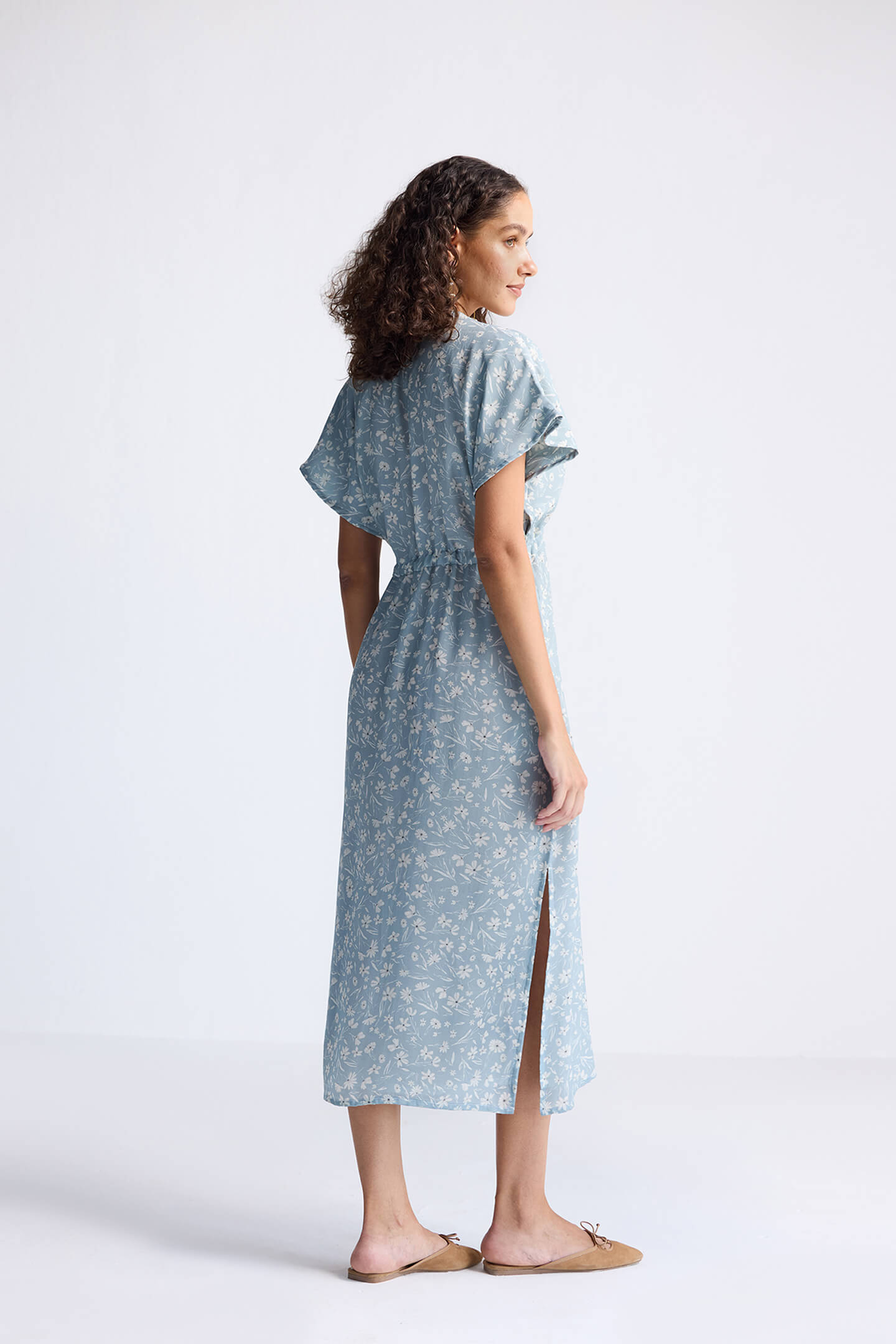 Gathered Maxi Dress in Light Blue Florals-1