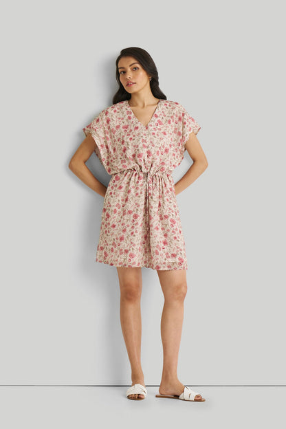 Relaxed Drawstring Floral Dress-0