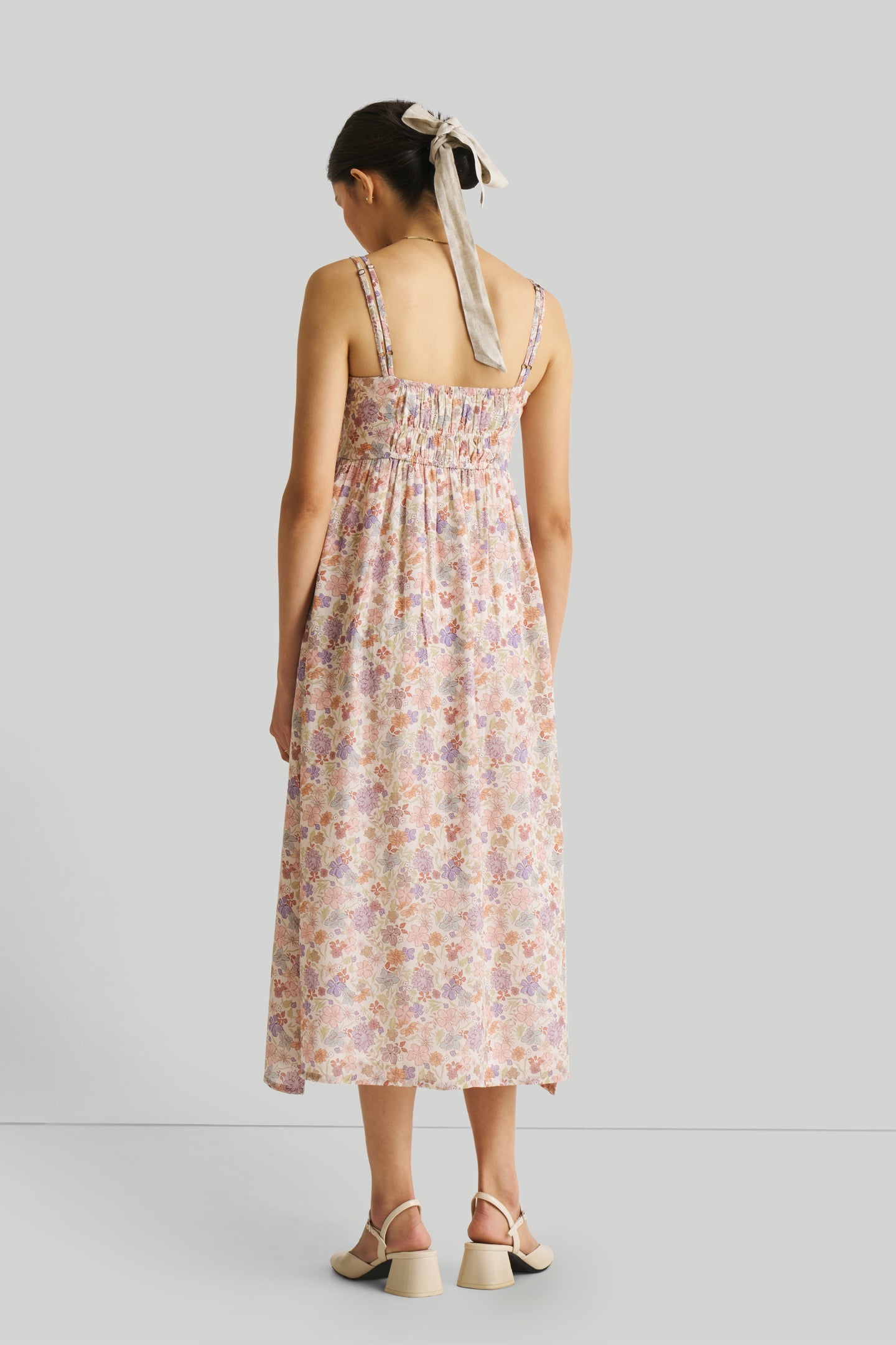 Strappy Gathered Floral Midi Dress-2