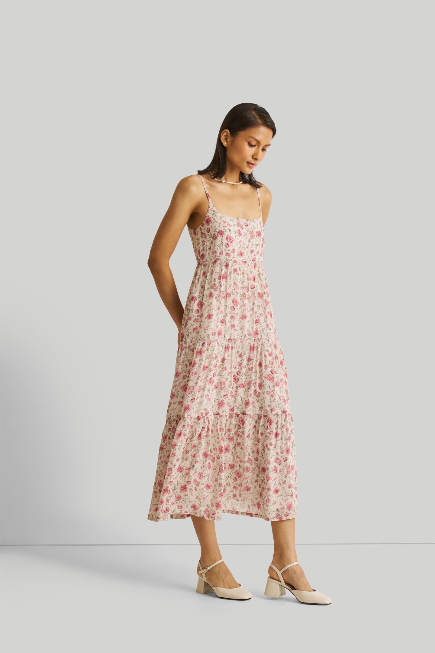 Strappy Tiered Maxi Dress in Pink Florals-3