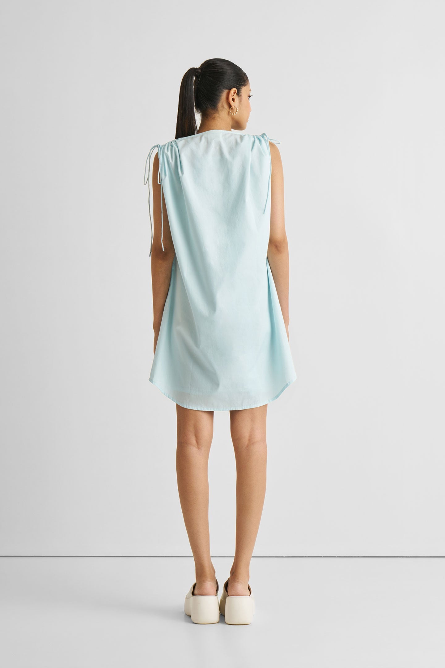 Shirt dress with Shoulder Tie Details in Summer Blue-1