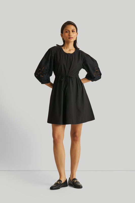 Shirt Dress with Balloon Sleeves in Black-0