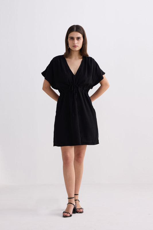 Short Gathered Dress in Black-0