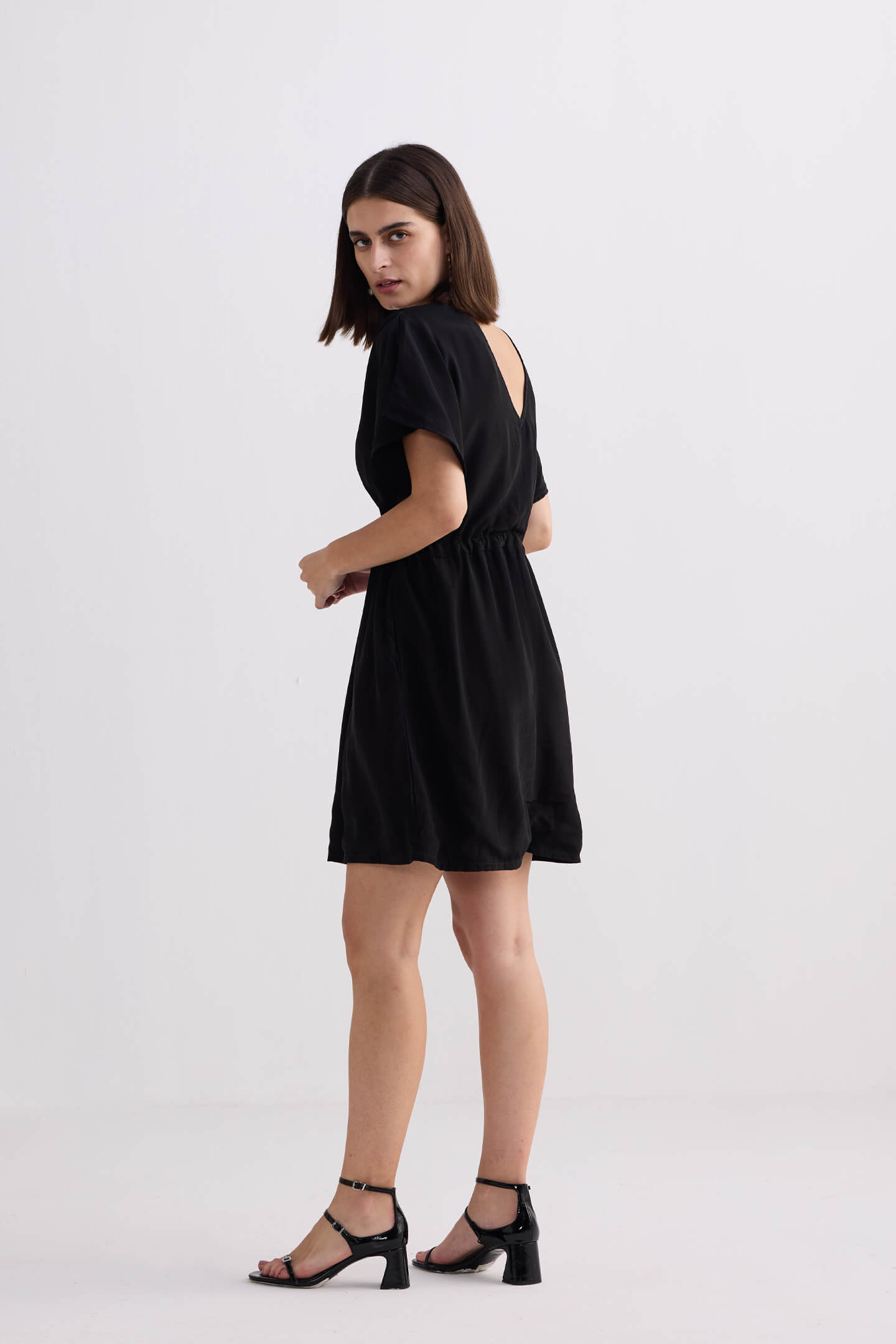 Short Gathered Dress in Black-1