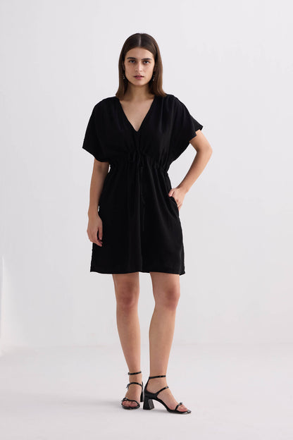 Short Gathered Dress in Black-4