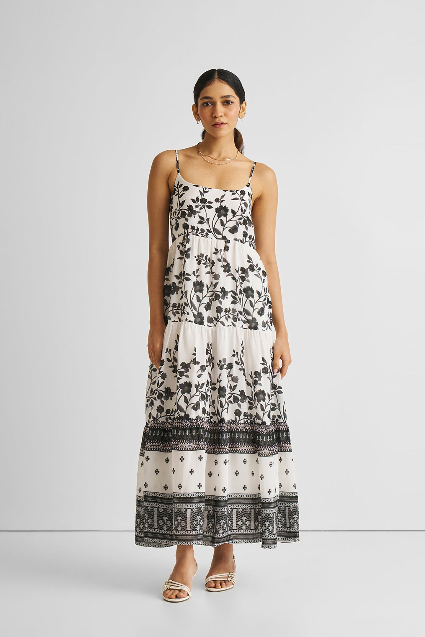 Strappy Tiered Maxi Dress in Florals-0