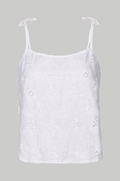 Tie-up Camisole in White Embroidery-4