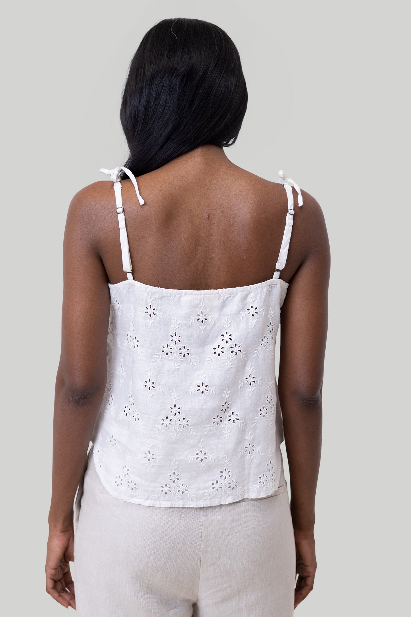 Tie-up Camisole in White Embroidery-1