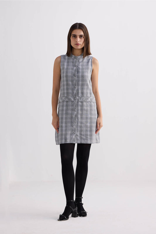 The Cotton Tweed Shift Dress in Grey-0