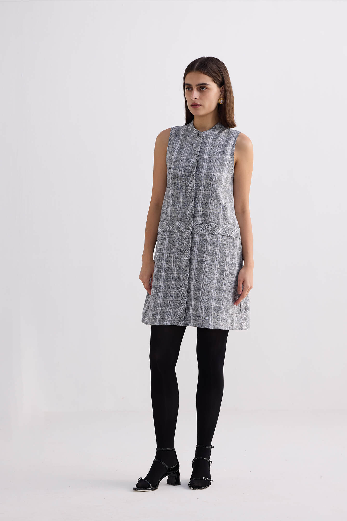 The Cotton Tweed Shift Dress in Grey-3