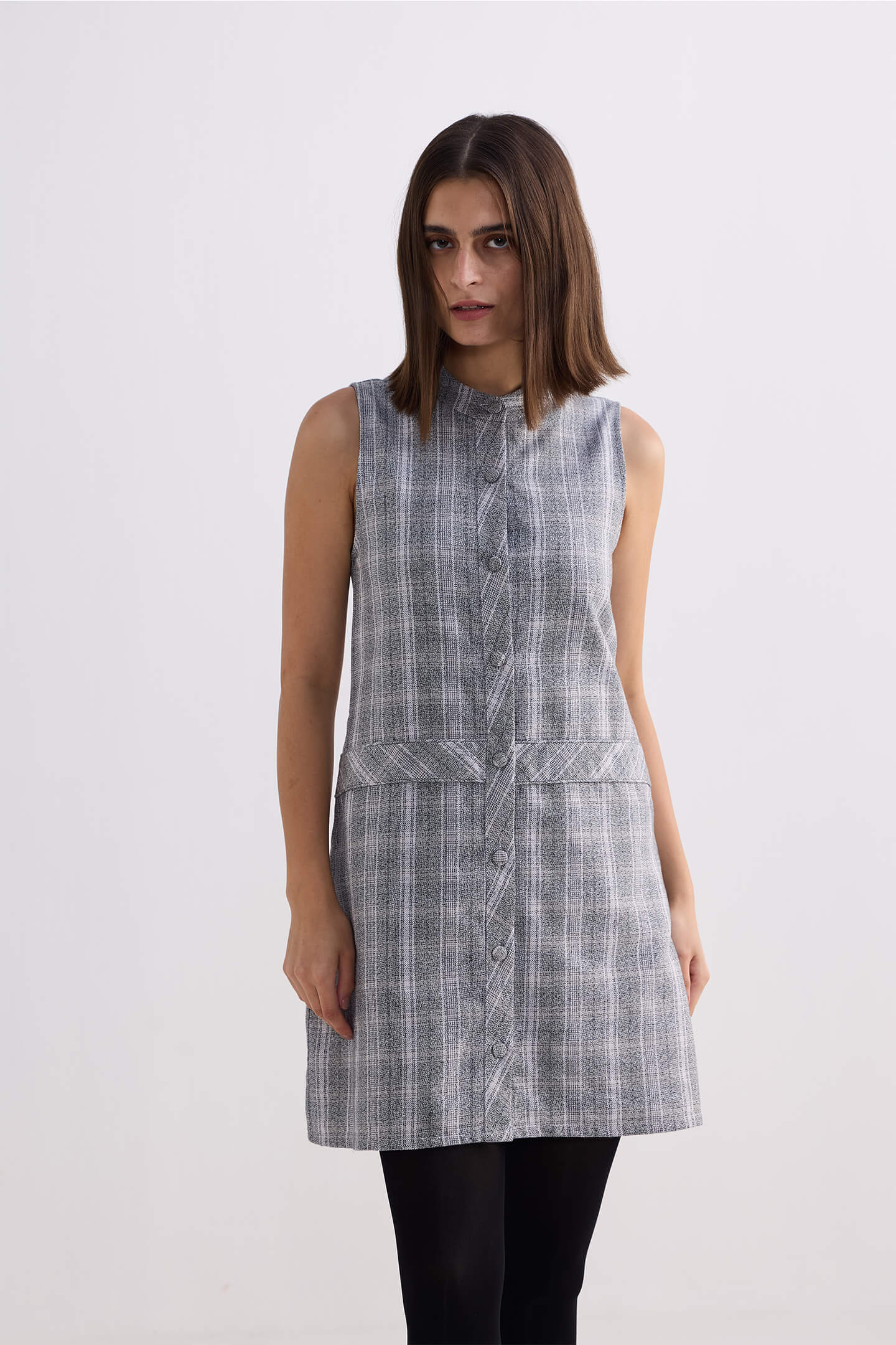 The Cotton Tweed Shift Dress in Grey-4