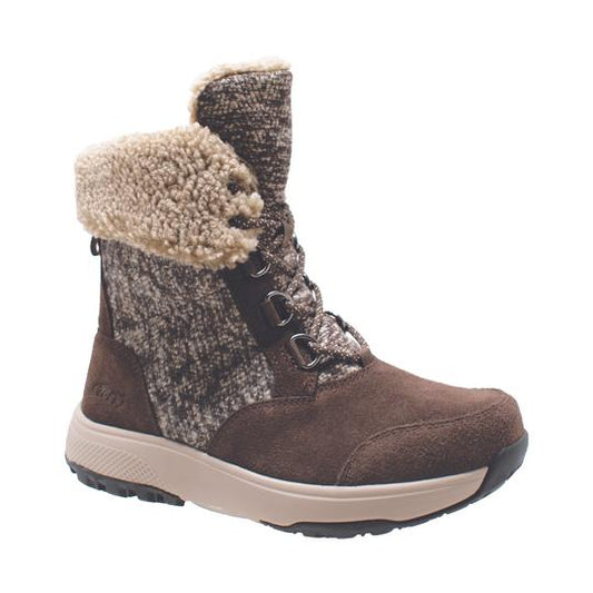 Women's Brown Microfleece Lace Winter Leather Boots-0