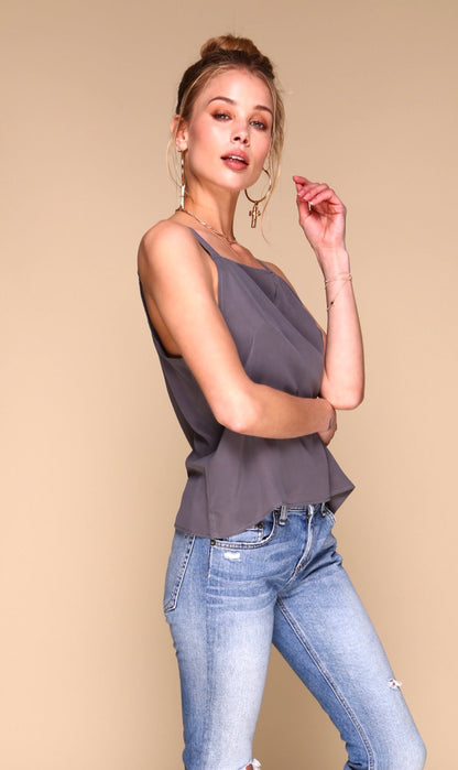 Ada Tank | Gunmetal Grey silk tank top-1