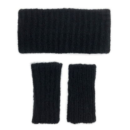 Black Ribbed Alpaca Gloves-2