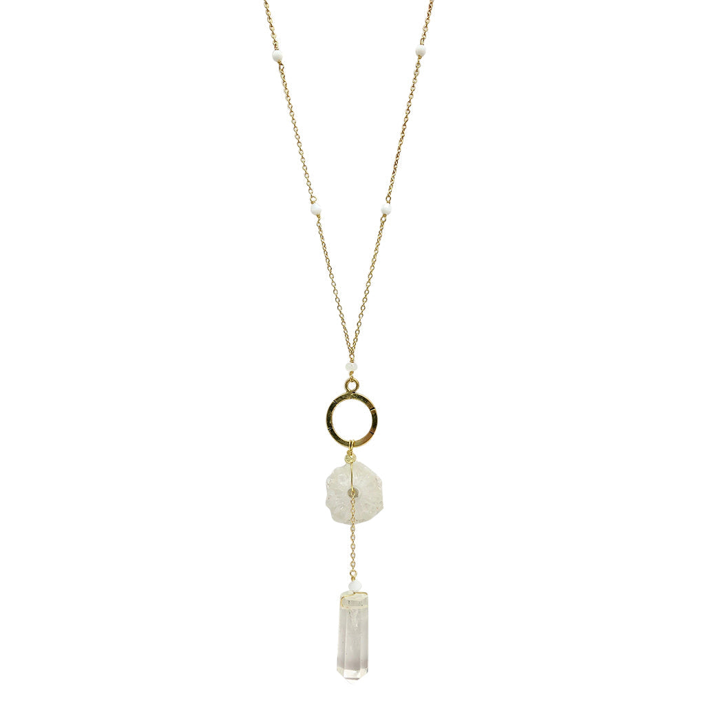 Solar Quartz + Crystal Y Necklace-0