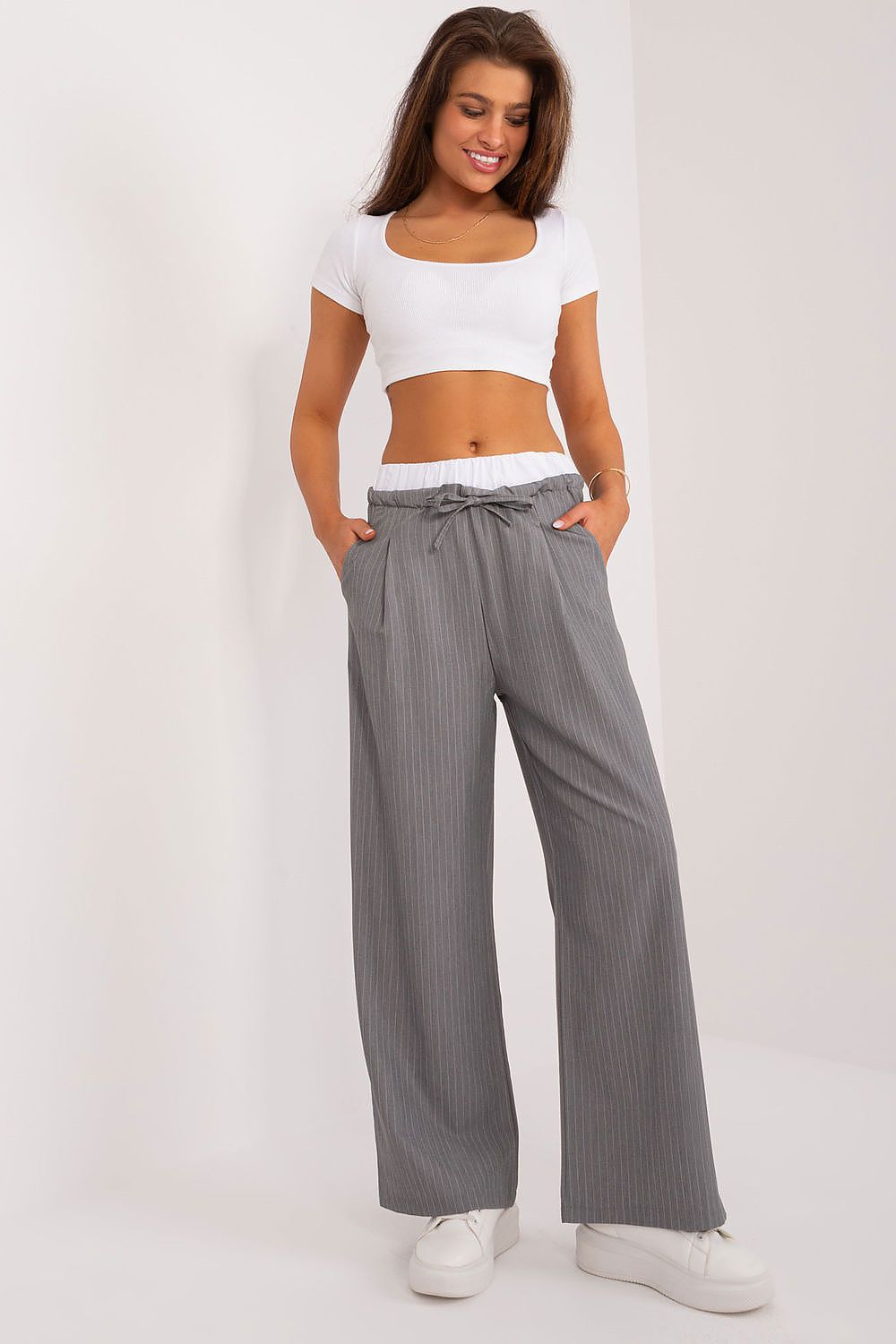 Striped High-Waist Palazzo Tie Pants