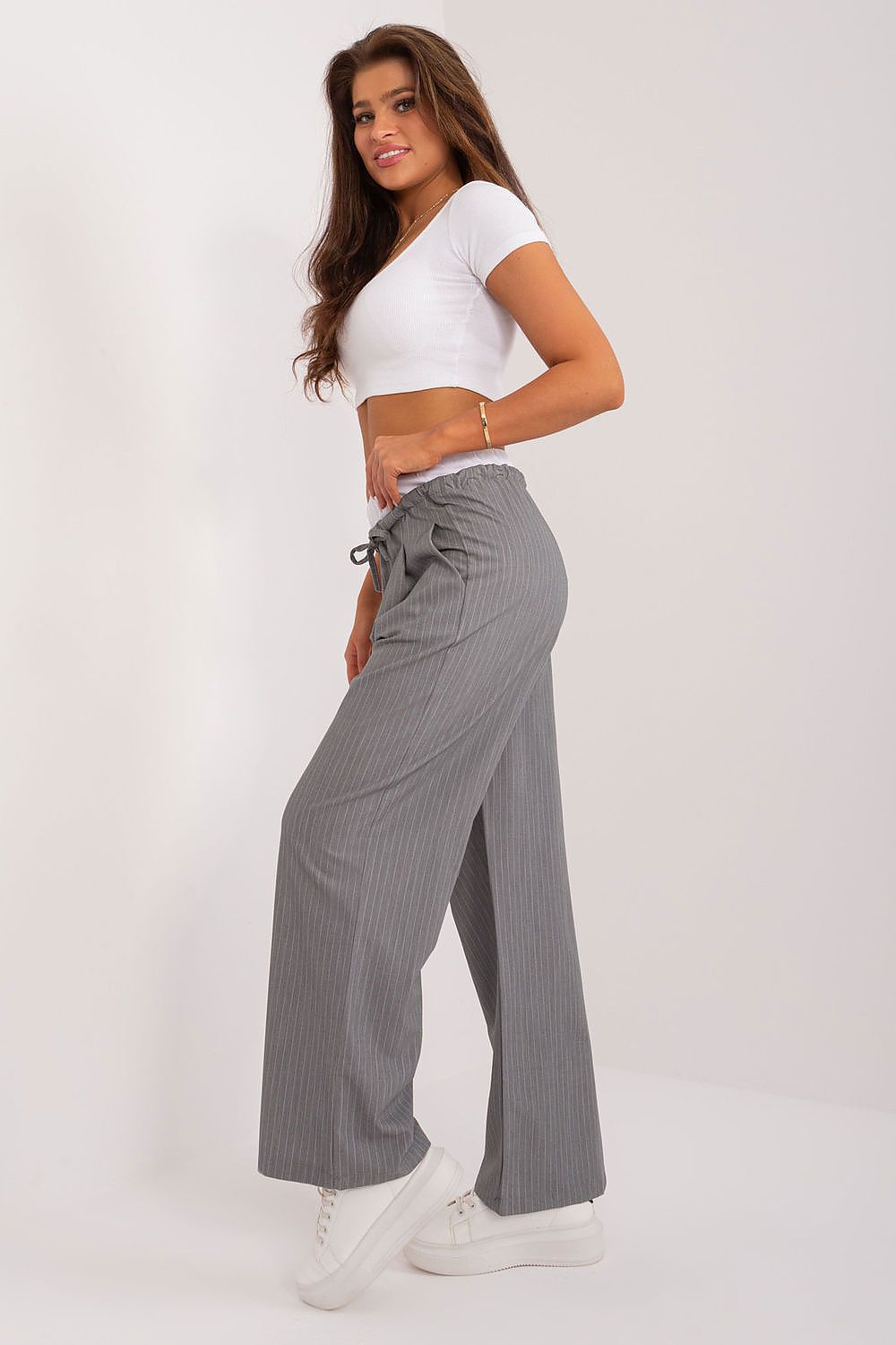 Striped High-Waist Palazzo Tie Pants