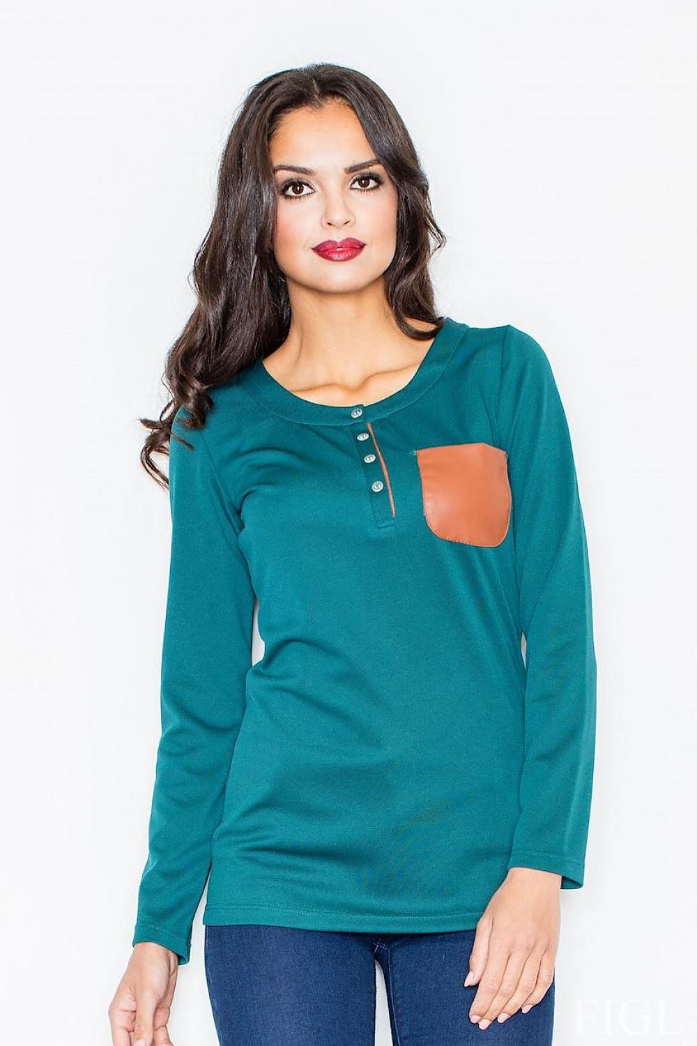 Contrast Pocket Long Sleeve Blouse