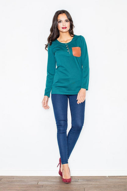 Contrast Pocket Long Sleeve Blouse