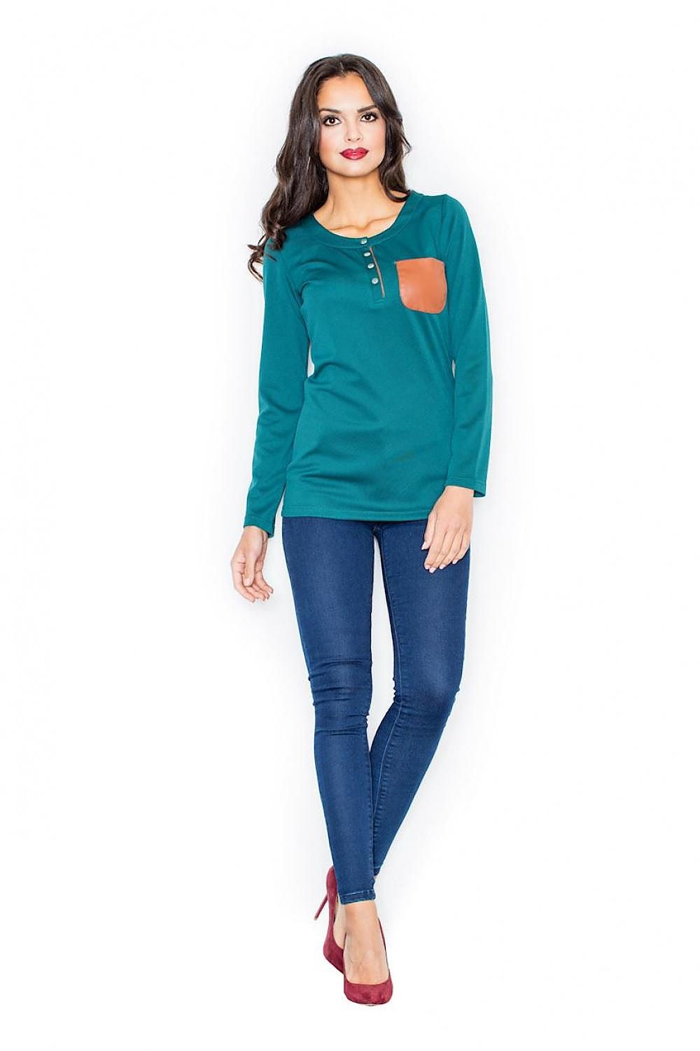 Contrast Pocket Long Sleeve Blouse