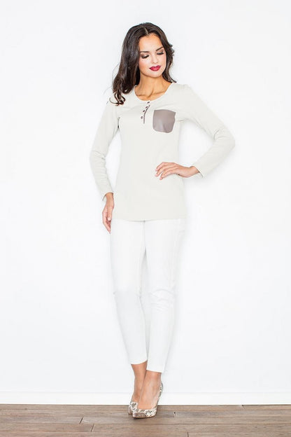 Contrast Pocket Long Sleeve Blouse