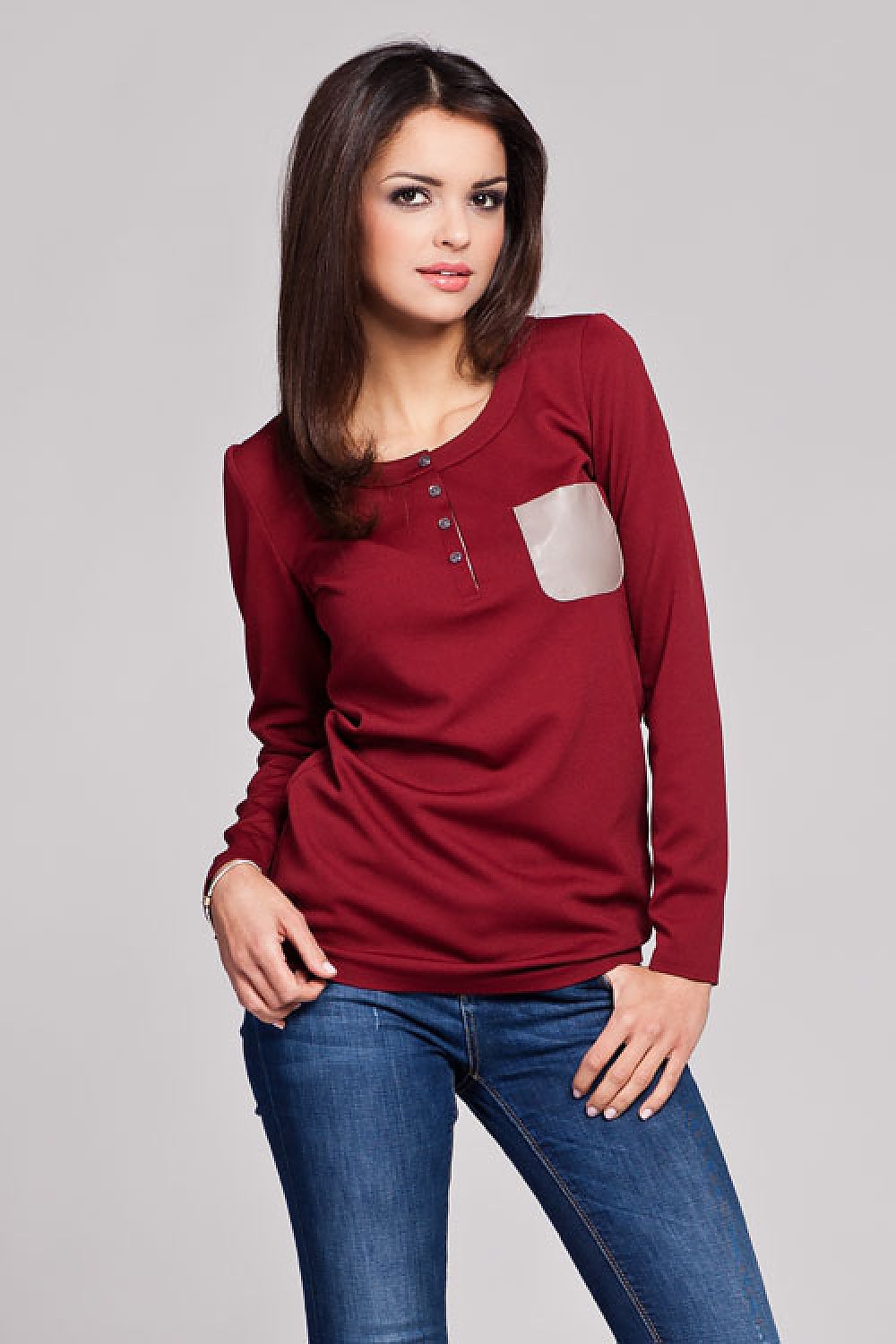 Contrast Pocket Long Sleeve Blouse