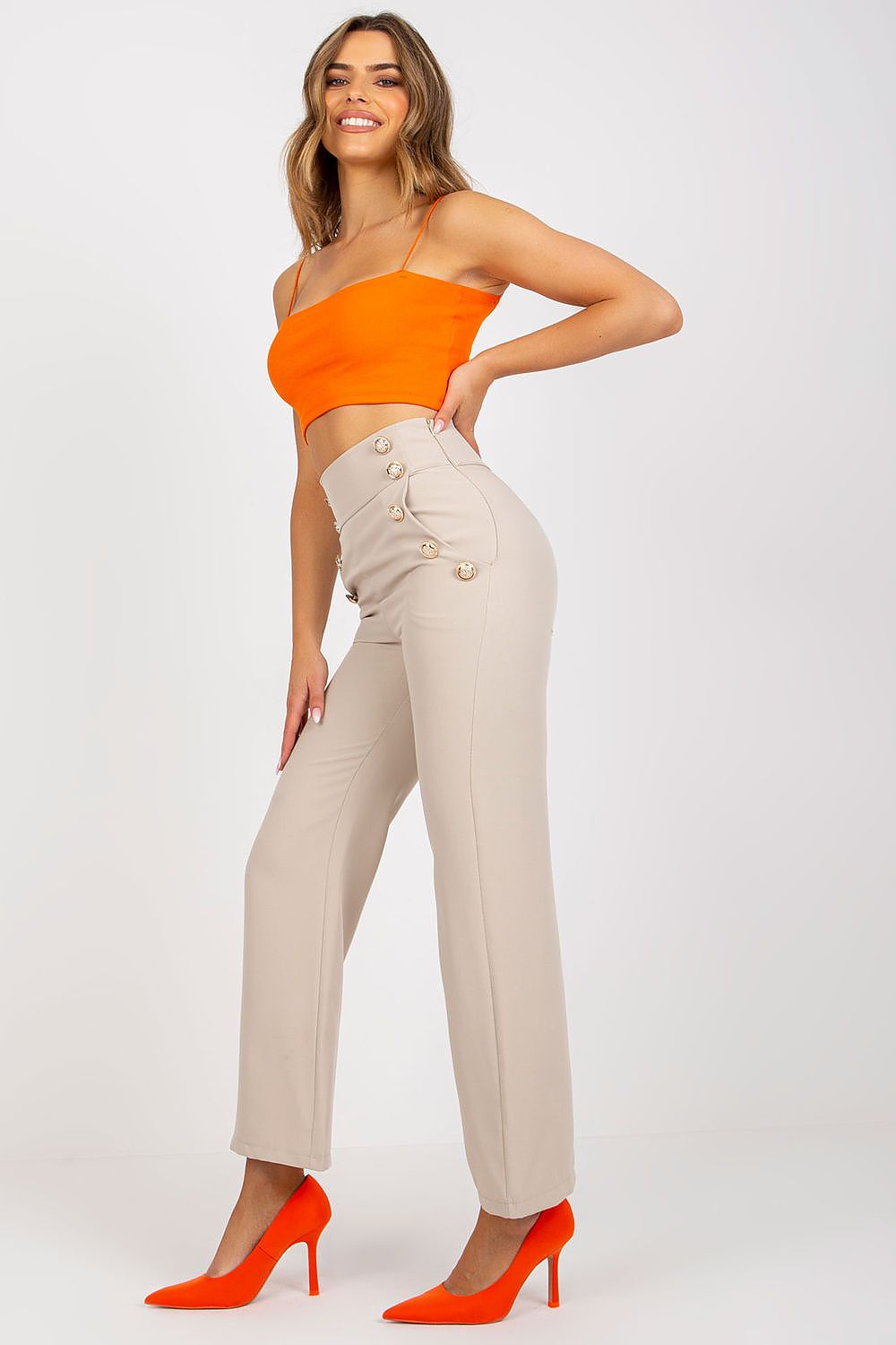 Nautical Buttoned High-Waisted Pants