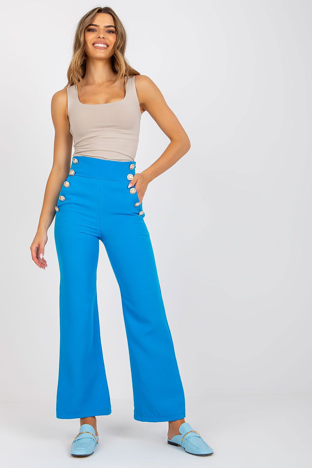 Nautical Buttoned High-Waisted Pants