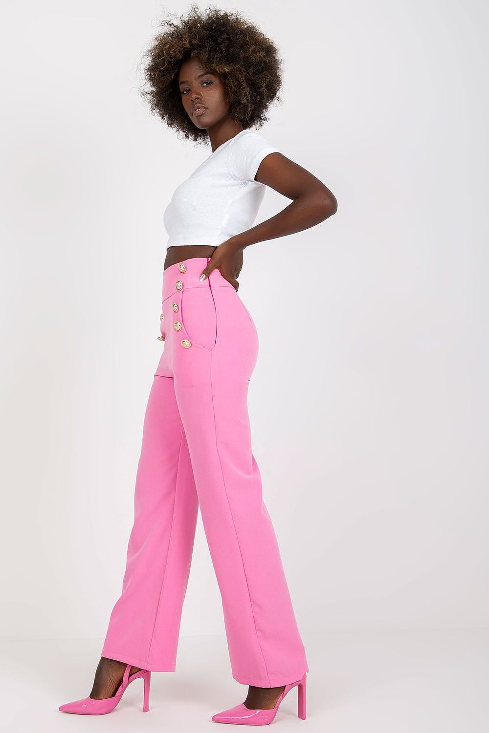 Nautical Buttoned High-Waisted Pants