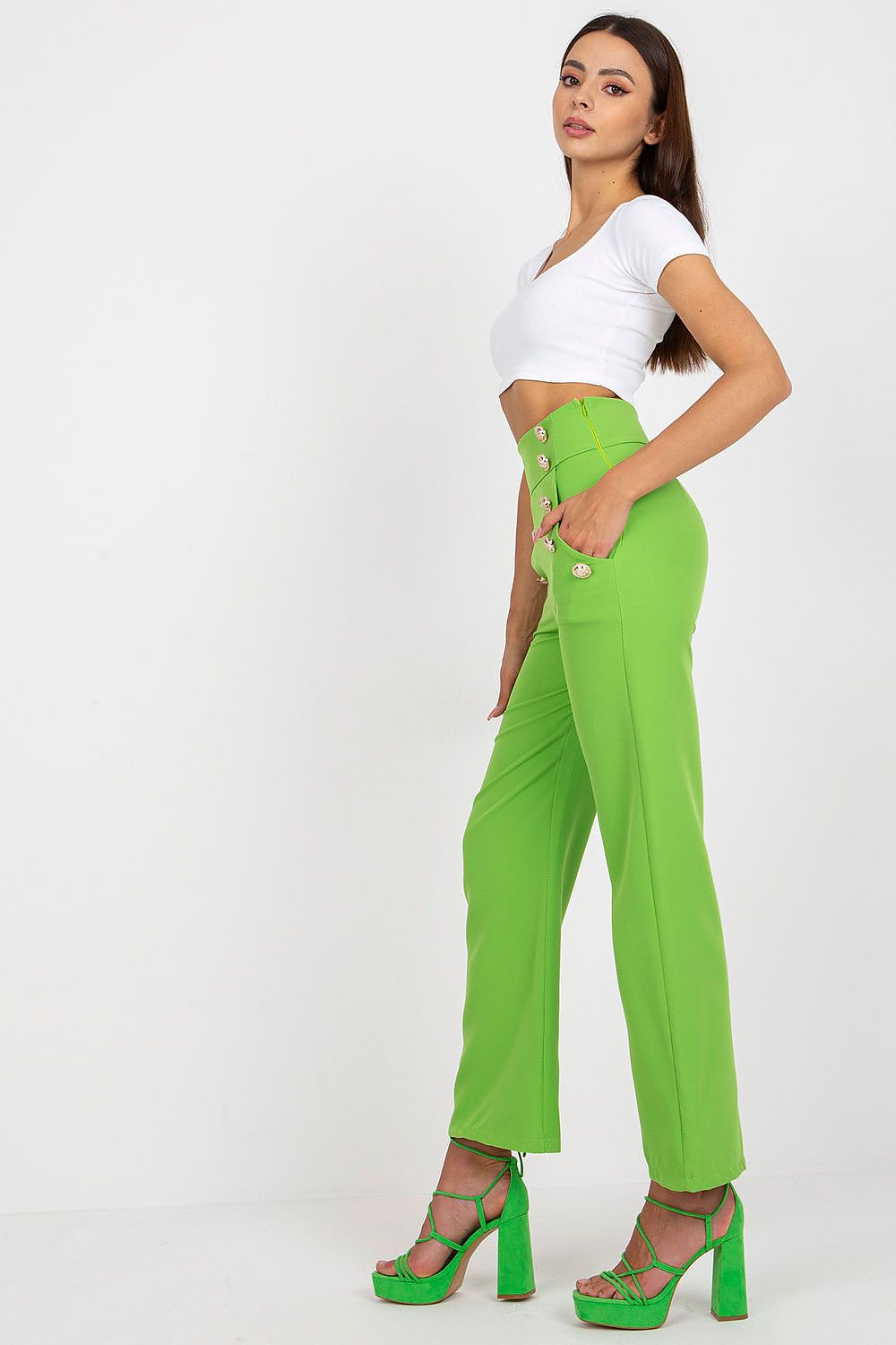 Nautical Buttoned High-Waisted Pants