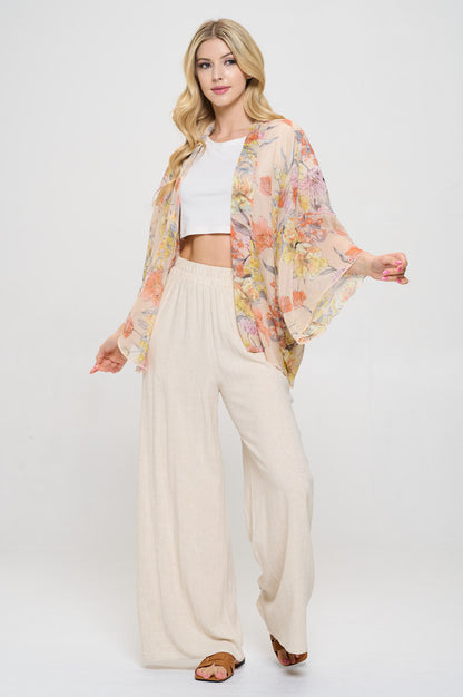 Floral Print Sheer Open Front Kimono-4