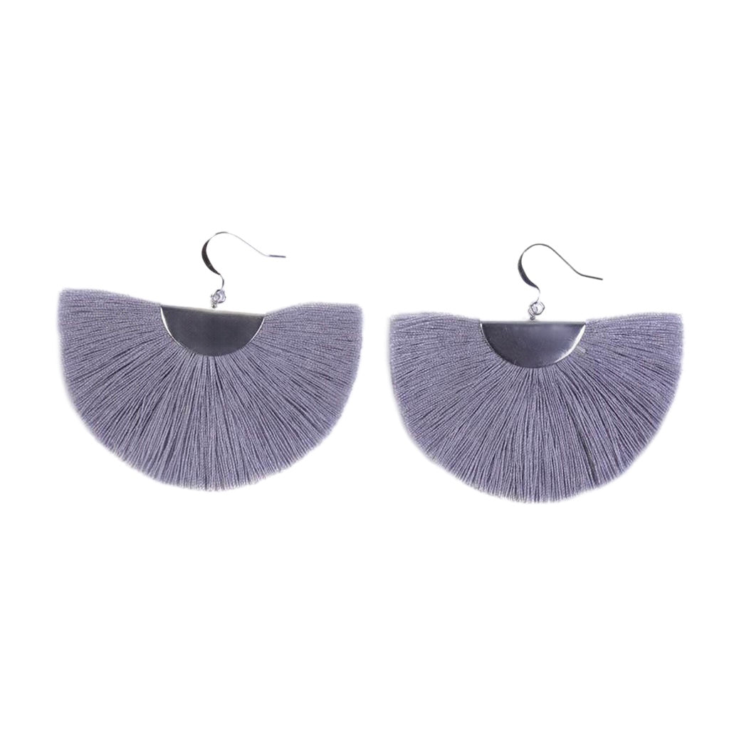 Silver Half Moon Fan Earrings-1