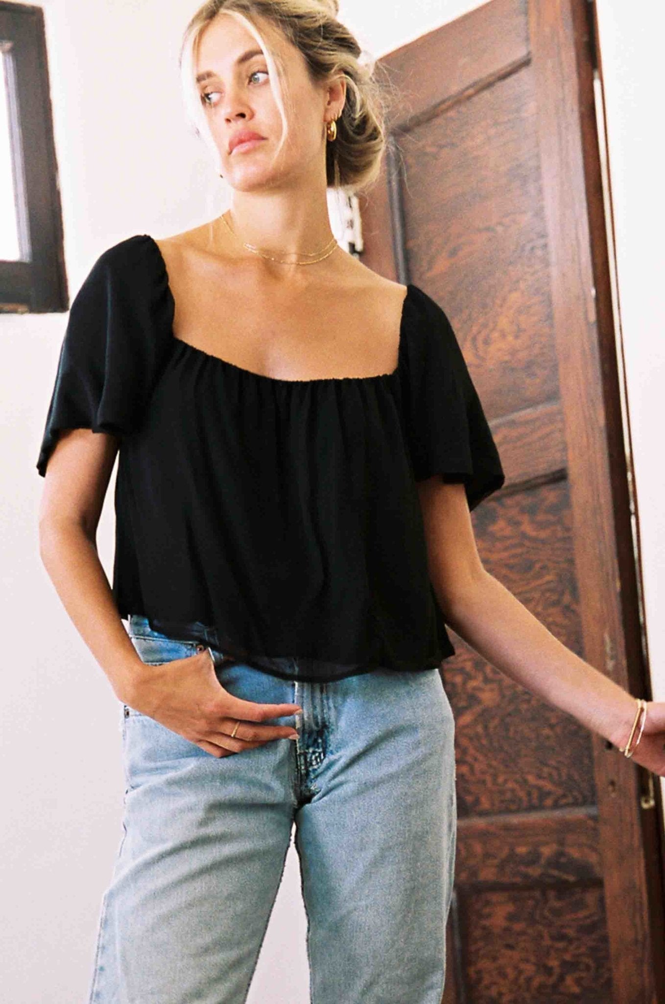 Harlow Top | Black Chiffon Silk-2