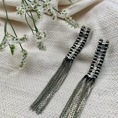 Silver Temple Tassel Earrings-1