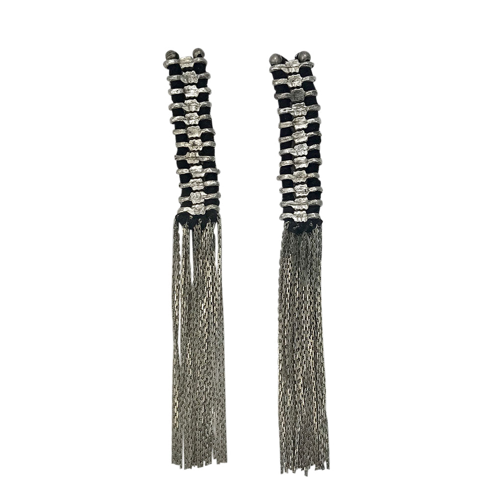 Silver Temple Tassel Earrings-0