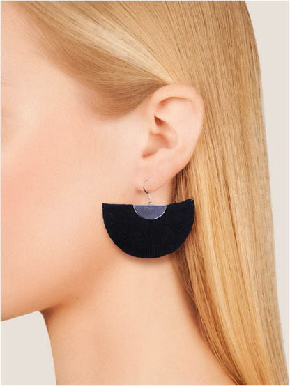 Silver Half Moon Fan Earrings-2