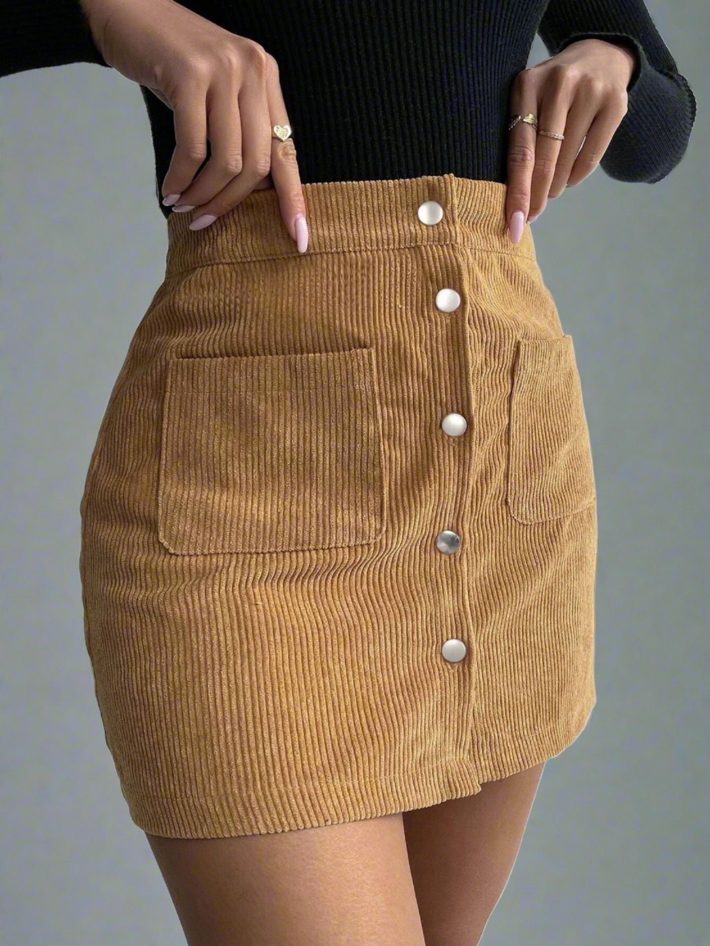 Corduroy Front Pocket Skirt