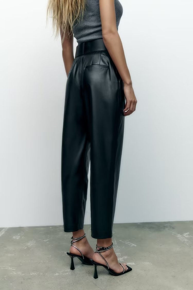 Faux Leather Belted Pants