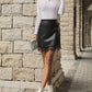 Faux Leather Skirt with Lace Trim