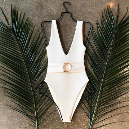 One-Piece Belted Ring Swimsuit
