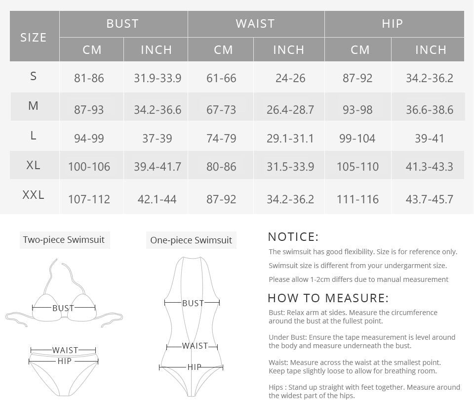 Two-Tone Wrap Bikini Size chart