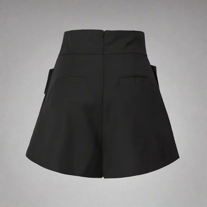 High-Waisted Cross-Belt Travel Shorts in black and khaki for women