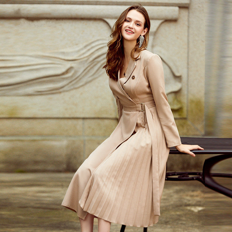 Pleated Trench Coat Dress