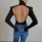 Backless Long Sleeves Turtleneck Bodysuit