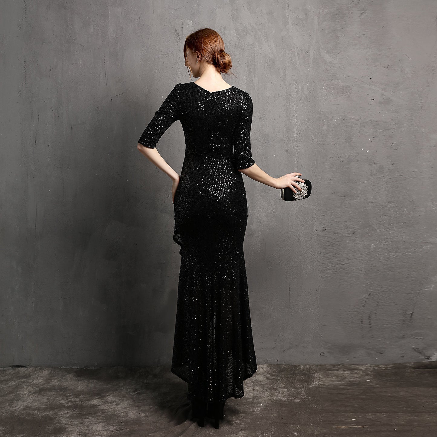 Long Sleeve V-neck Mid-Length Formal Dress