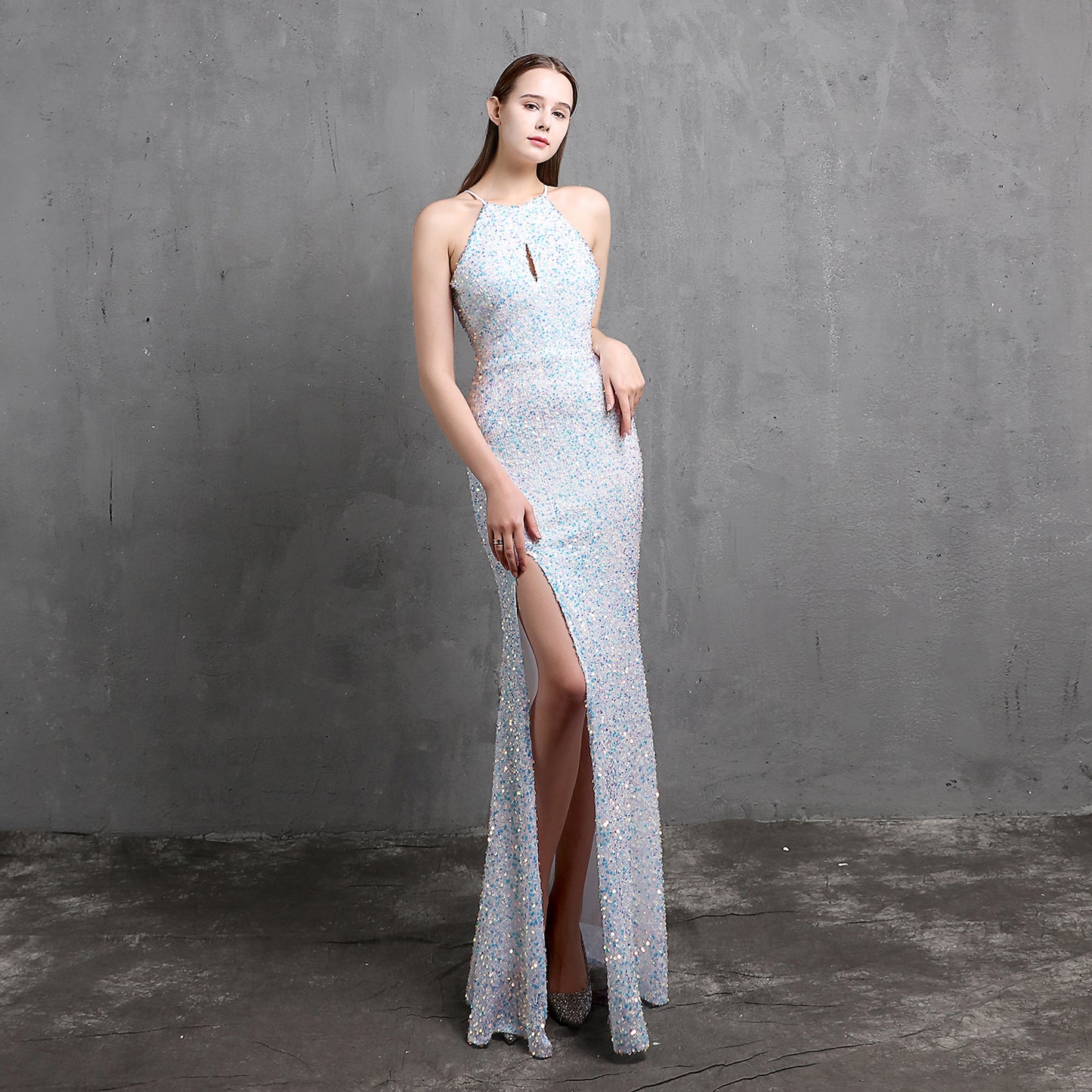 Sequin High Slit Gown